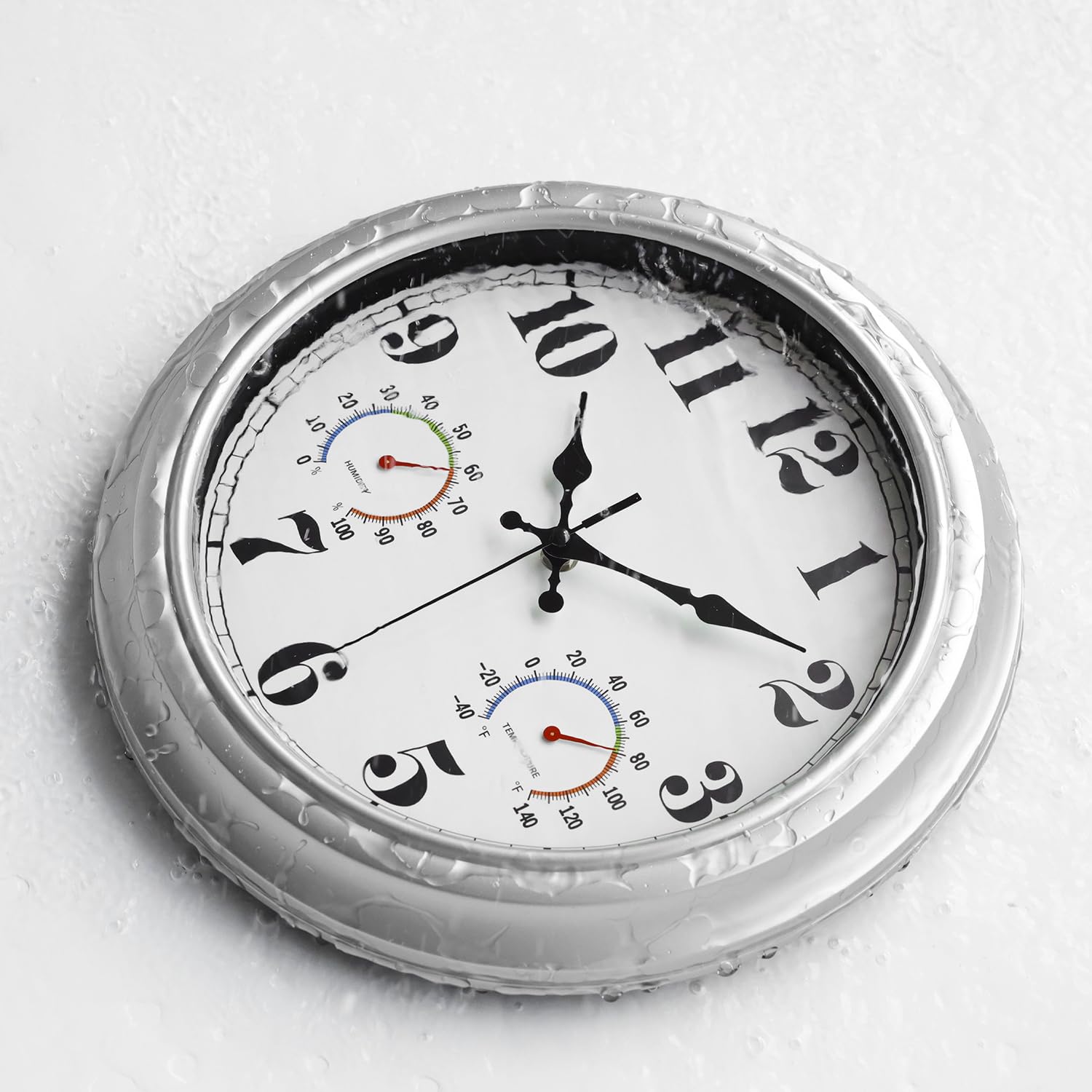 JENLYSTIME waterproof outdoor clock suitable for porches and pools.