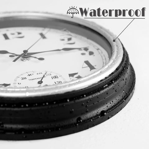 JENLYSTIME waterproof thermometer wall clock shows time and temperature in any weather