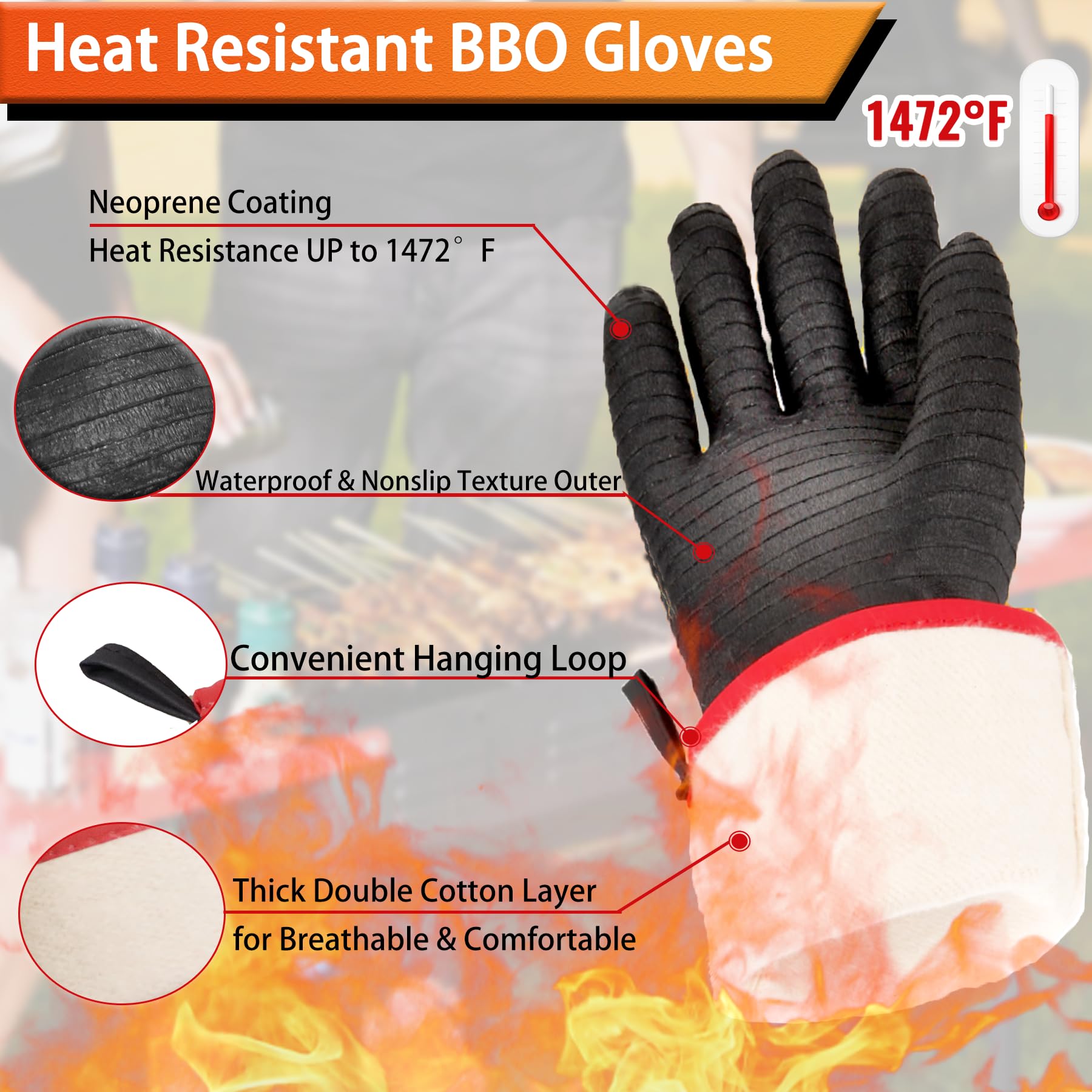 Jenpos 14-inch gloves provide extended forearm protection during grilling and baking