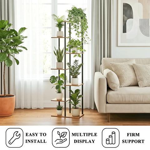 JEPRECO plant stand close-up highlights MDF shelves and smooth timber finish.