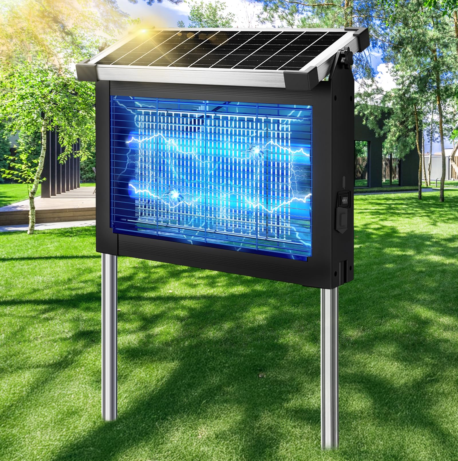 Jepwe solar bug zapper outdoor waterproof in use for weatherproof pest control.