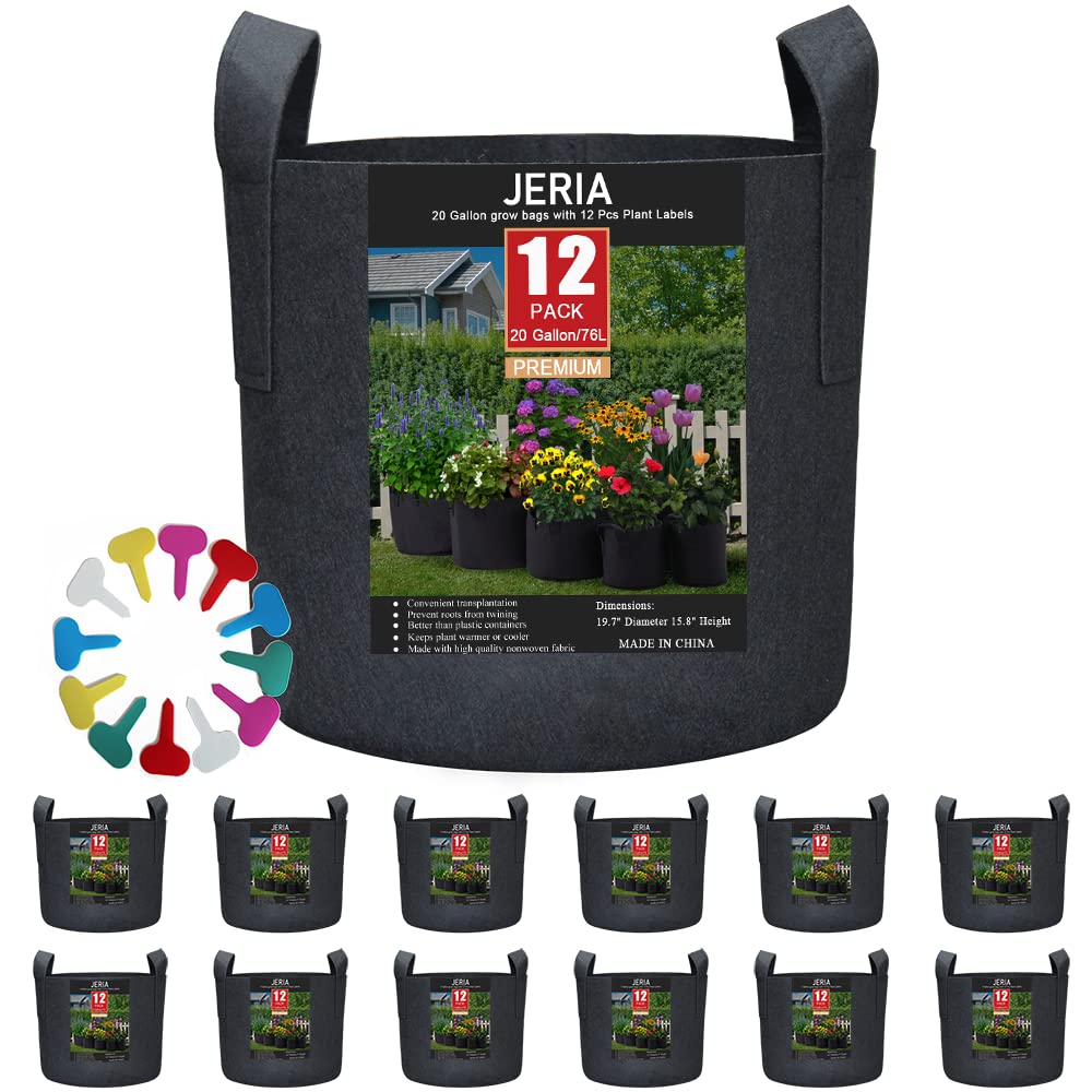 JERIA 12-pack grow bags exterior demonstrate sturdy construction for flexible home gardening.