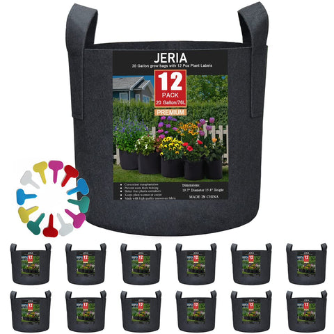 JERIA 12-pack grow bags exterior demonstrate sturdy construction for flexible home gardening.