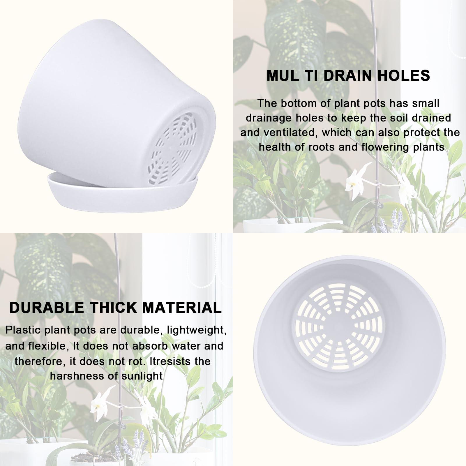 JERIA 4in plastic pot self-watering option for convenient irrigation.