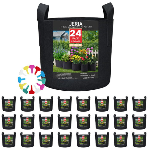 JERIA 24-pack 10-gallon grow bags for versatile container gardening.