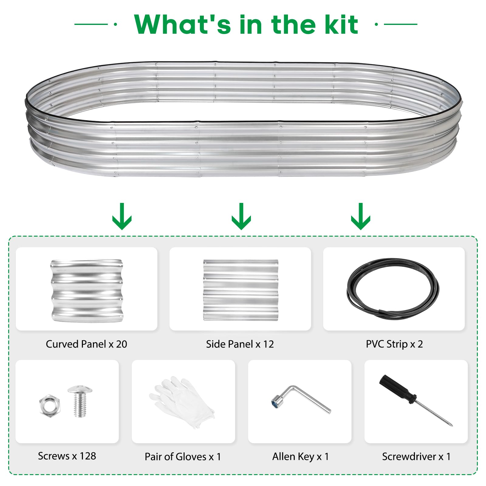 Jeria galvanized metal planter kit highlighting durability for all-season outdoor use.