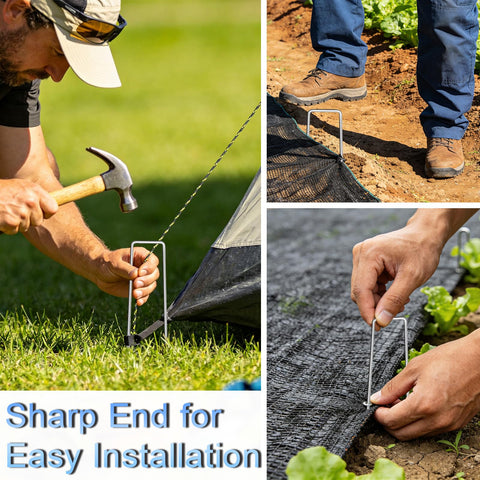 JERIA landscape fabric pins secure fabric and plastic sheeting easily.