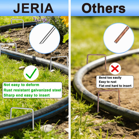 JERIA ground-stakes adapt to various ground covers and edging needs.