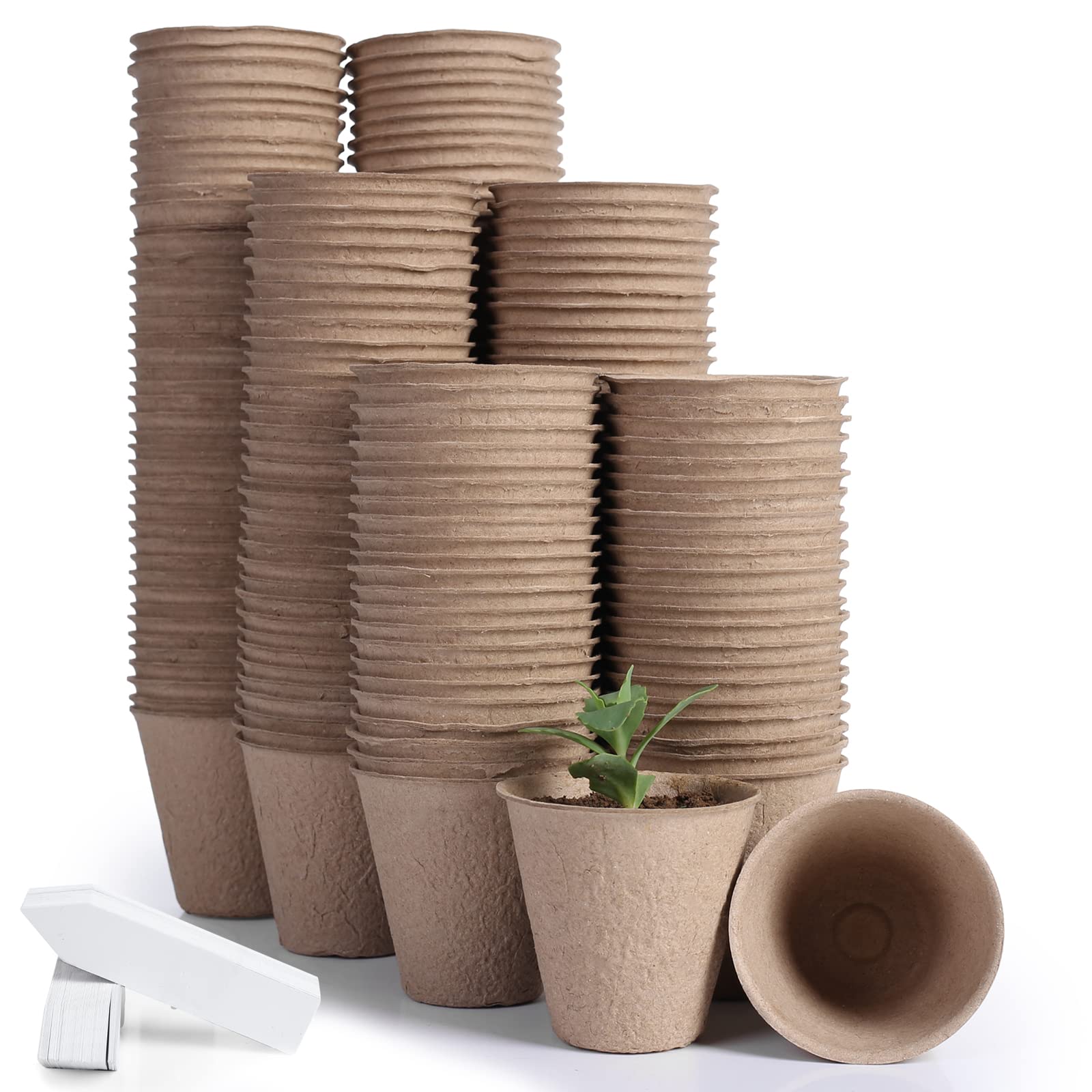JERIA peat pots 3.15 inch with labels for organized seedling starts.
