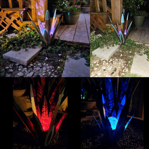 Jesokiibo tequila sculpture solar LED glass balls illuminate evenings with color.