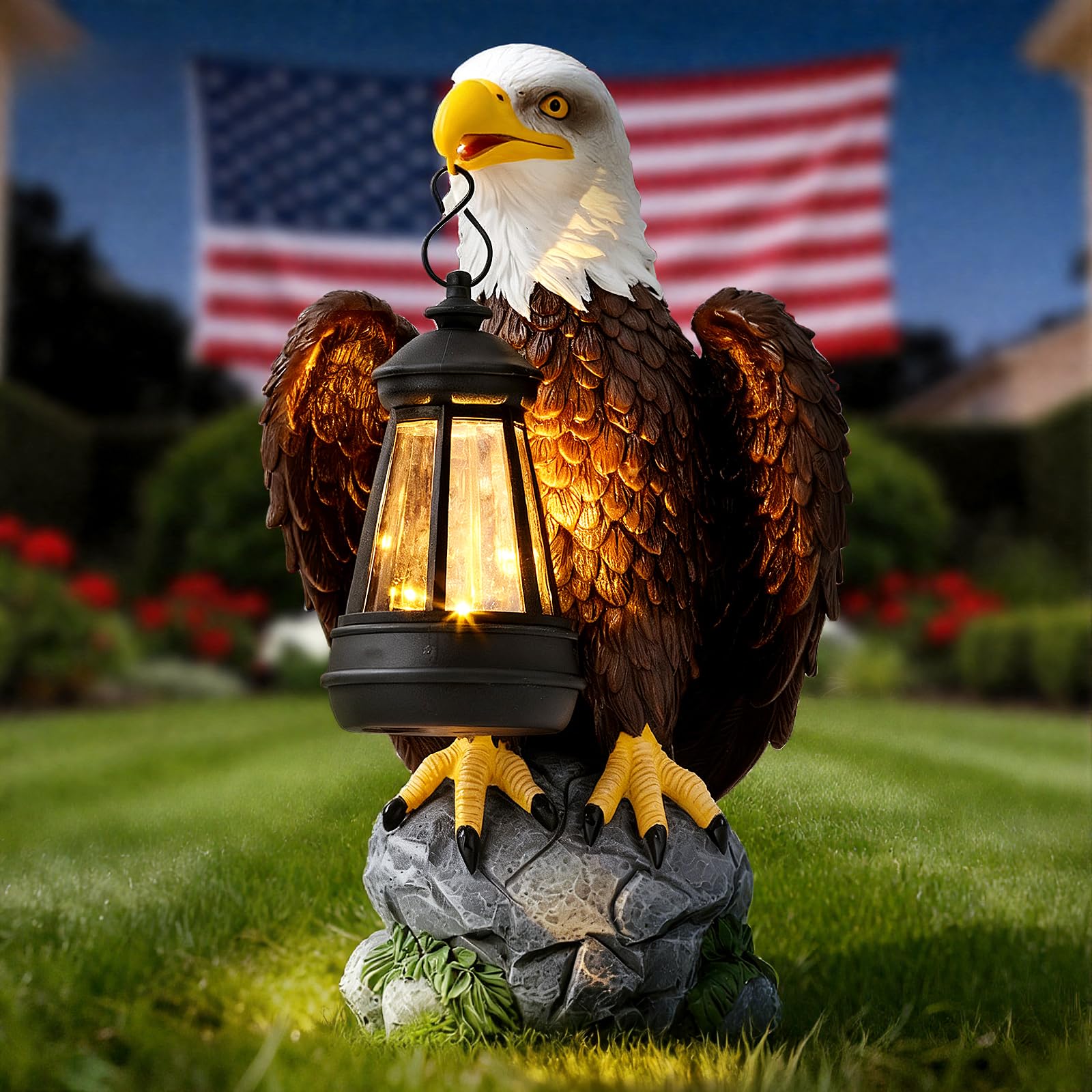 Jesokiibo US eagle statue night illumination styling for porch or yard.