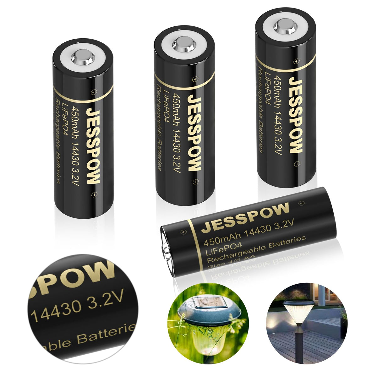 JESSPOW 14430 battery powering outdoor solar lights with reliable energy.