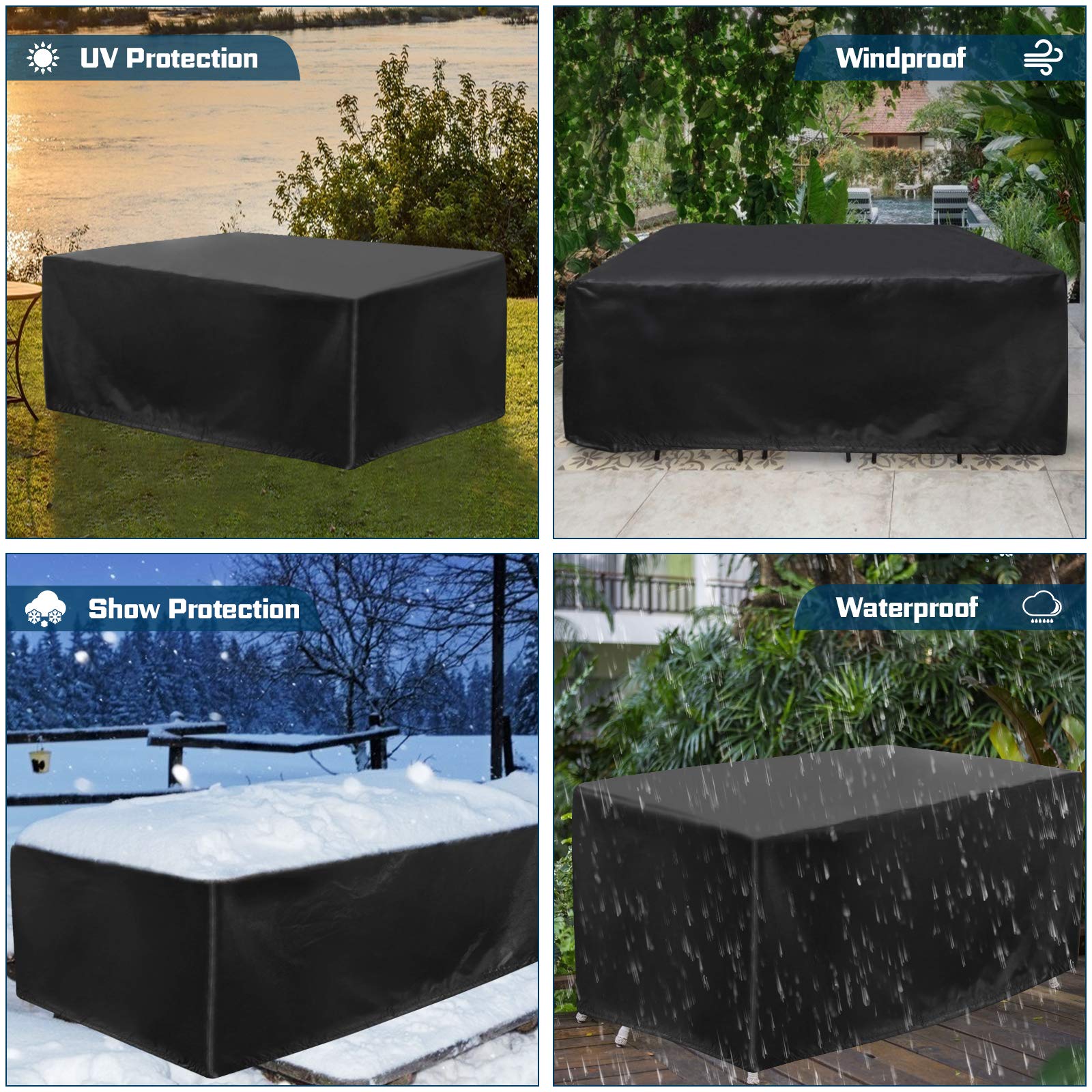 JESTOP oversized 96x64x40 cover fits wide patio sets.