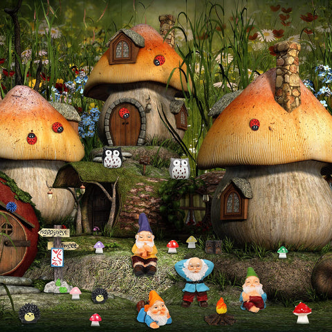 Jetec Fire Gnomes miniature ornament set for DIY landscape designs
