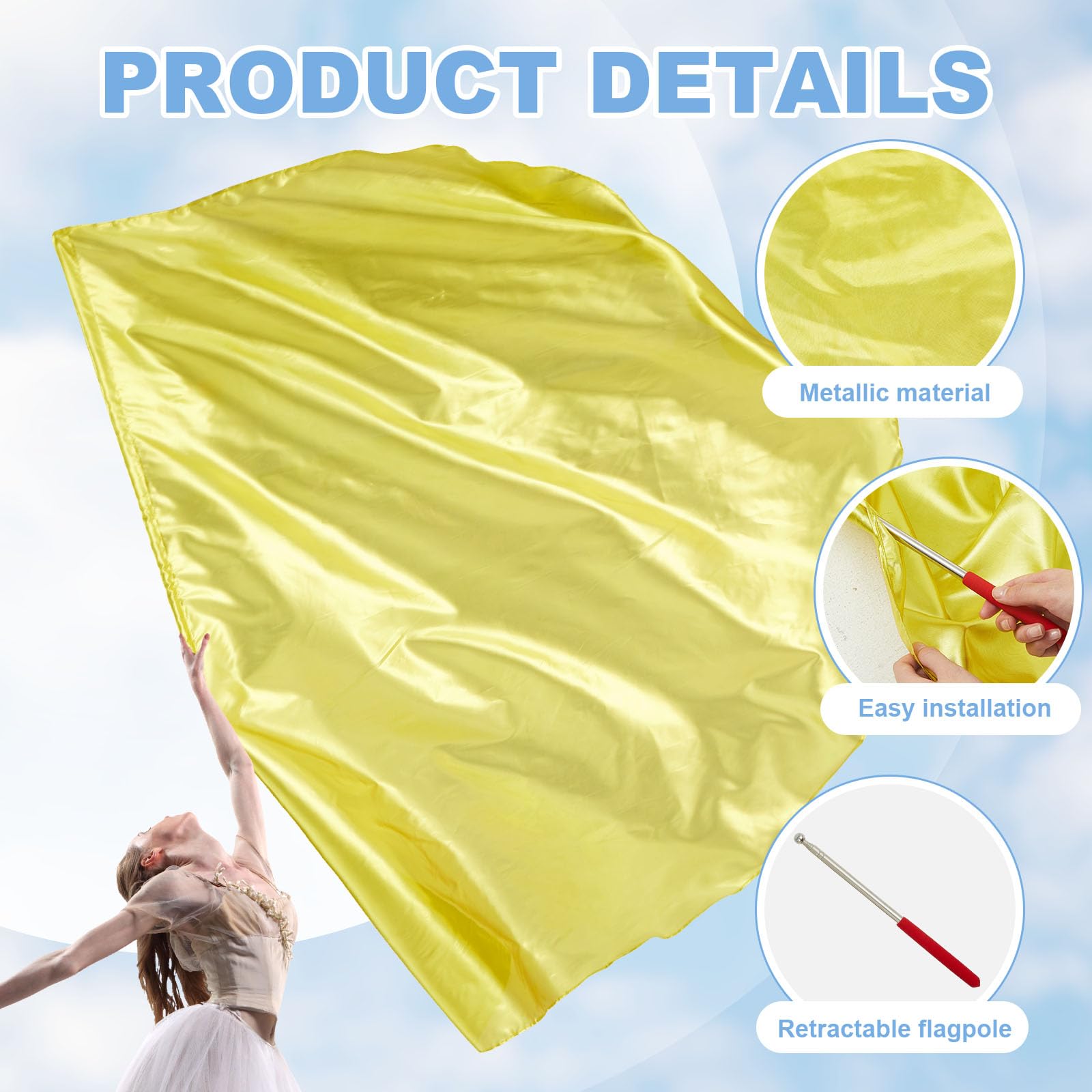 Jetec flexible rod worship flag in gold enables smooth handling.