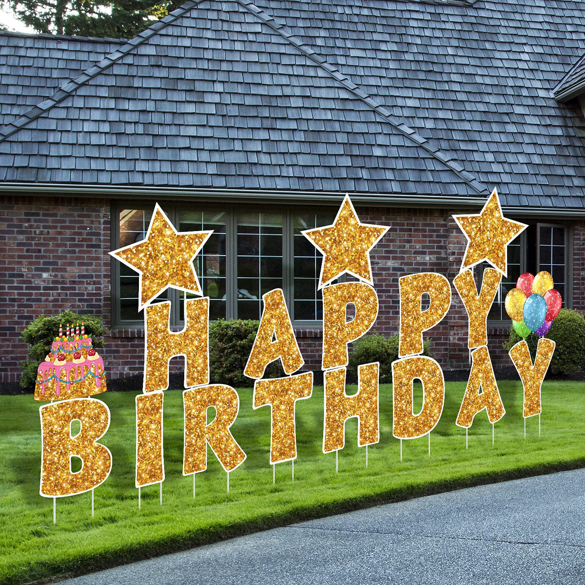 Jetec happy birthday yard sign letters illuminate outdoor parties and spell festive greetings.