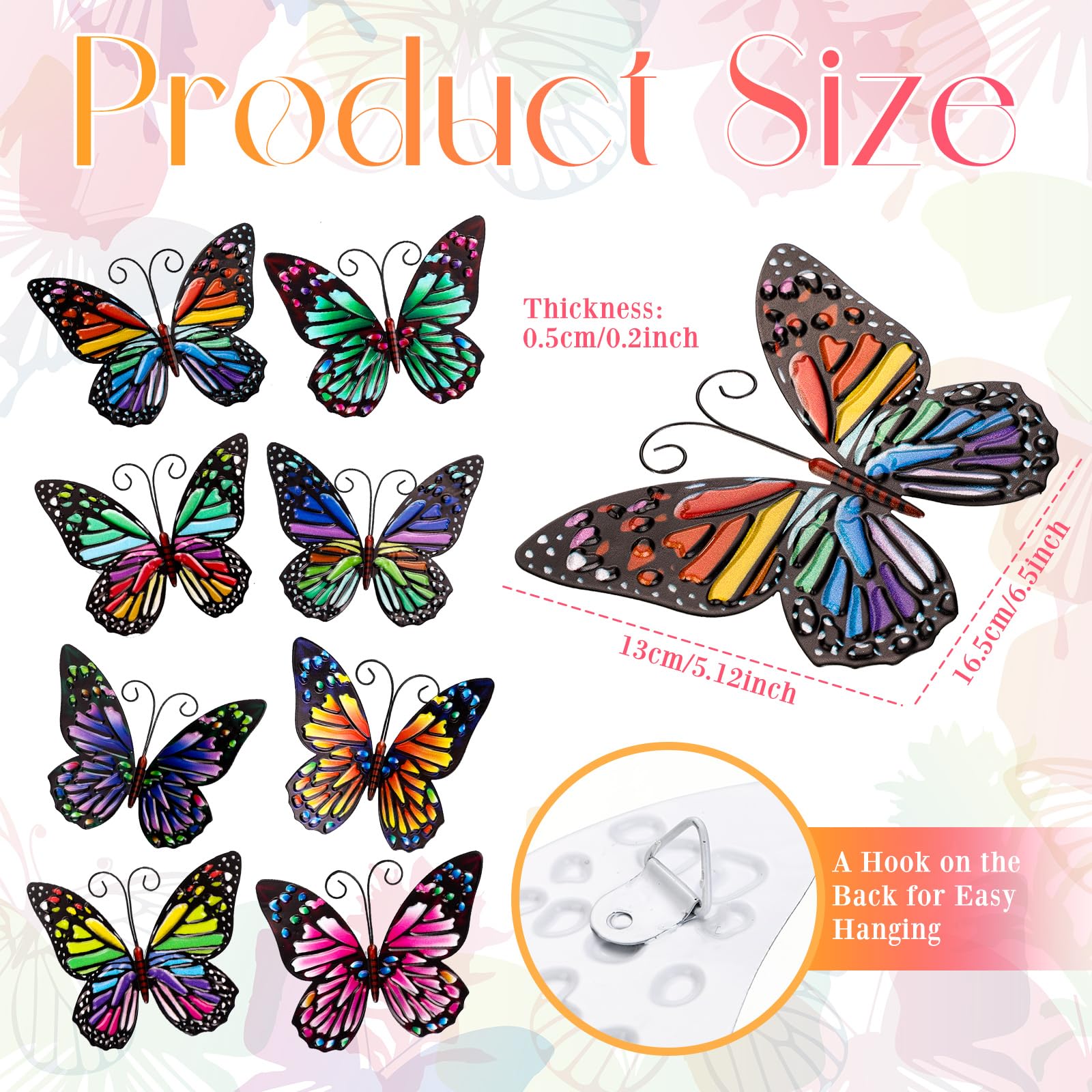 Jetec iron butterfly wall art, 6.5-inch size, adds whimsy to the garden.