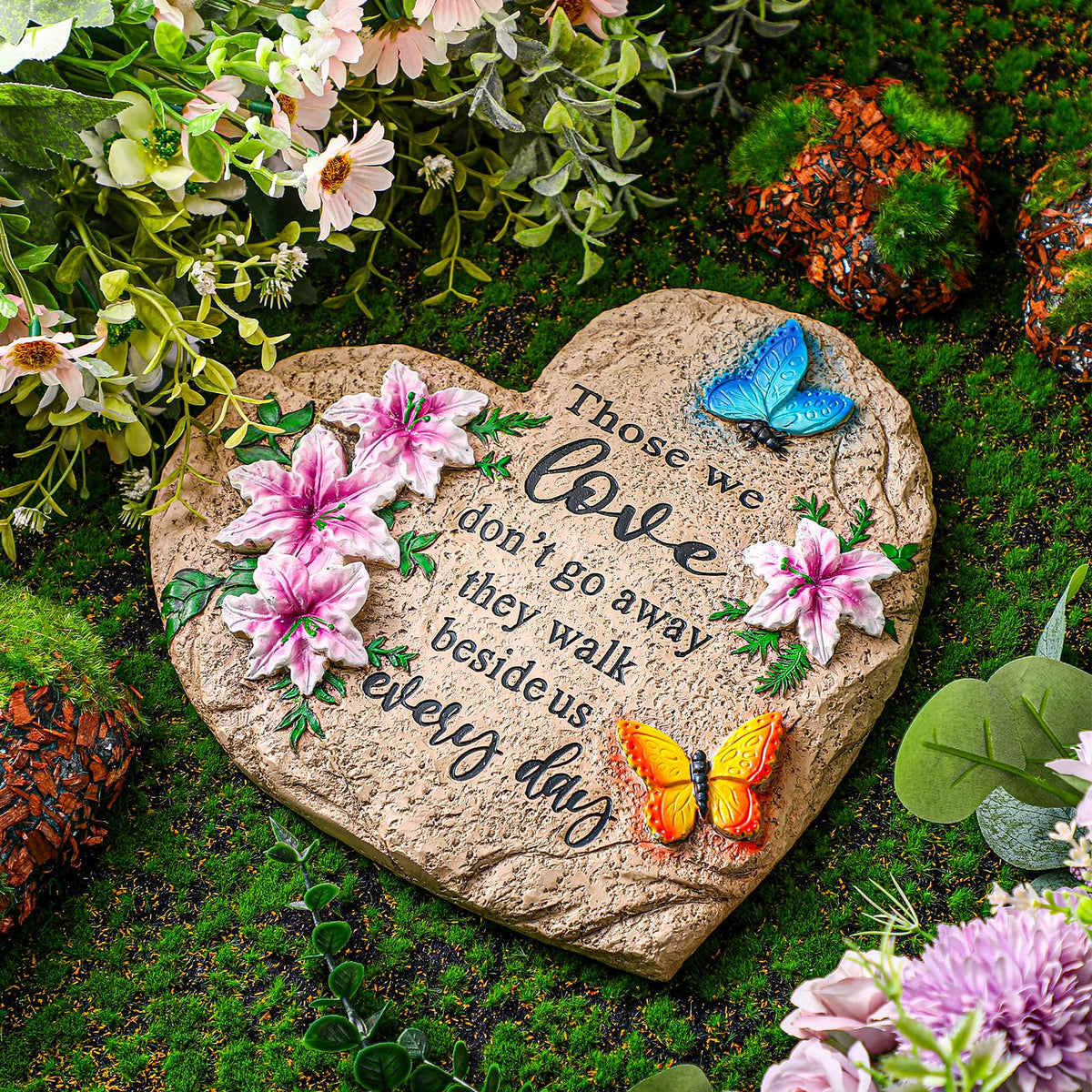 Jetec memorial garden stone heart design 10in adds a thoughtful touch to outdoor spaces.