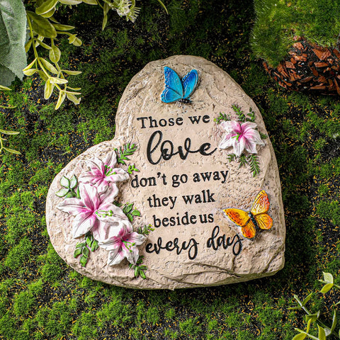 Jetec memorial garden stone with heart and butterfly design for outdoor remembrance.