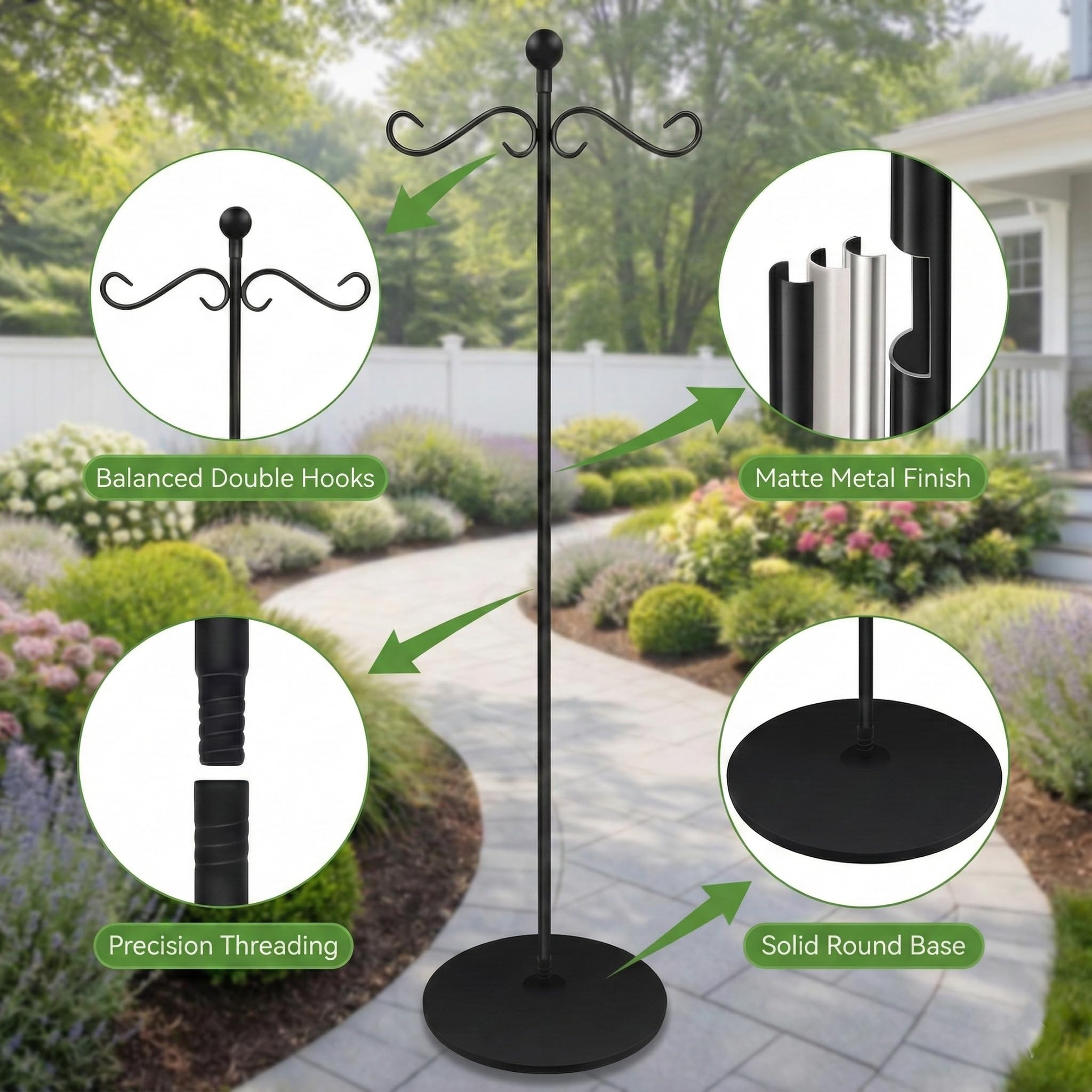 JETTIFY double-hook design holds two items for balanced outdoor décor.
