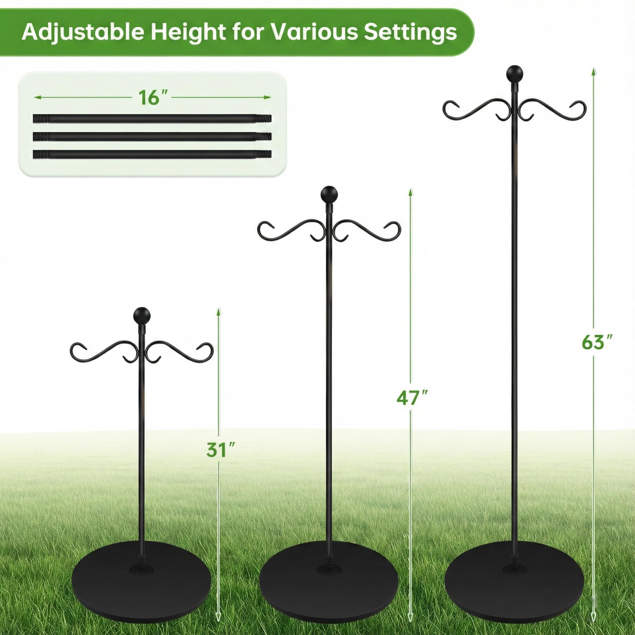 JETTIFY outdoor-ready stand supports bird feeders, wind chimes, lanterns.