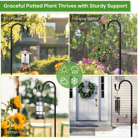 JETTIFY versatile shepherds hook supports wind chimes, bird feeders, lanterns