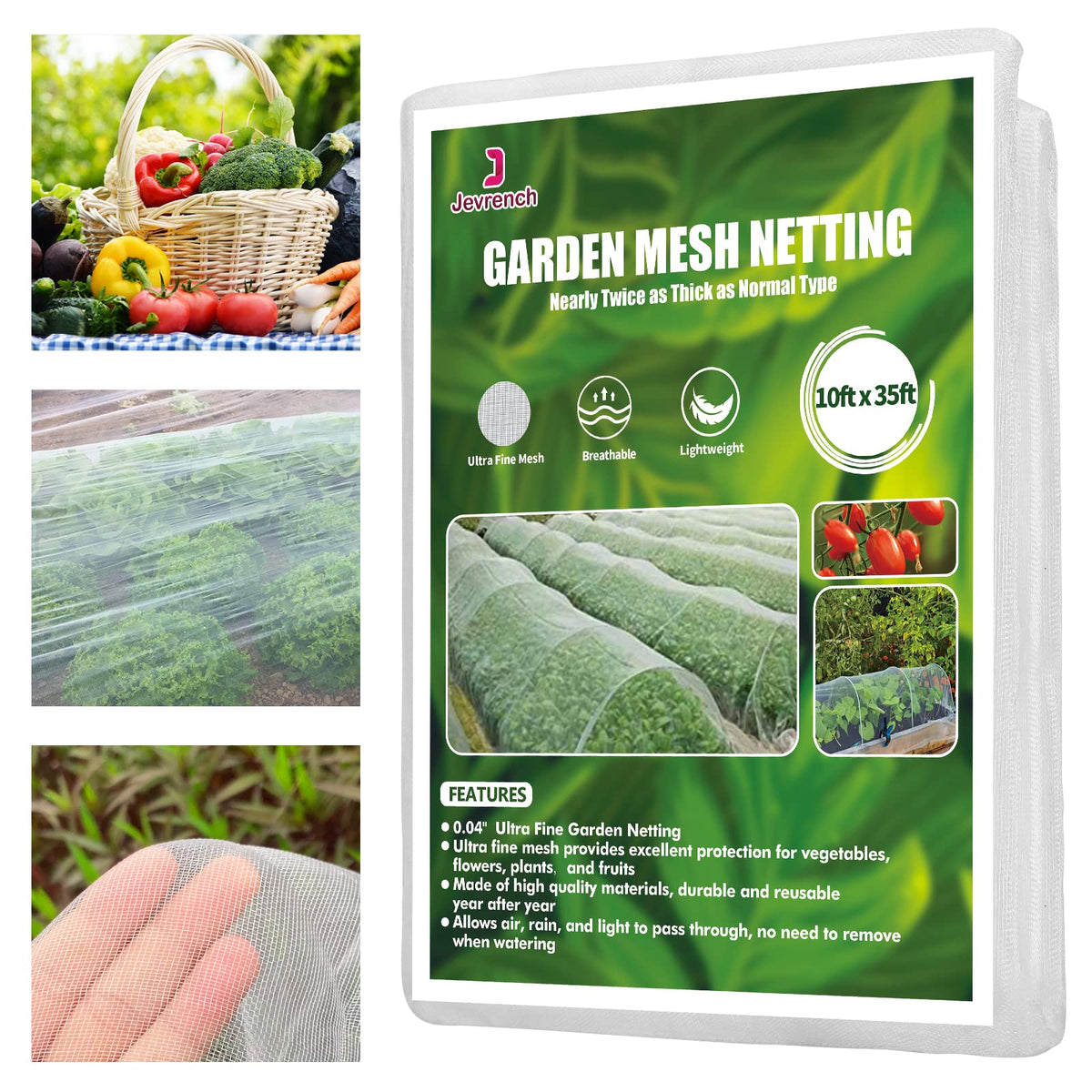 Jevrench garden netting 10x35ft cover shields crops while letting air pass.