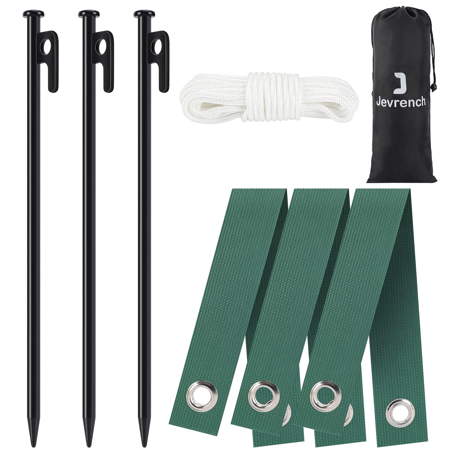 Jevrench tree stake kit front view showing sturdy stakes for wind resistance