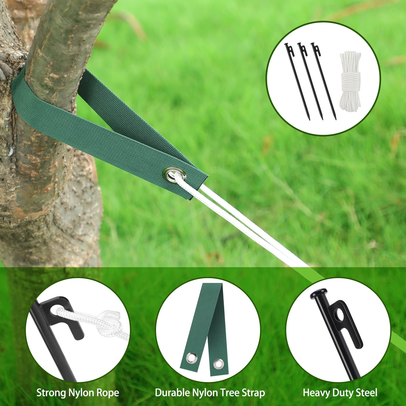 Jevrench tree strap securing trunk for bark-friendly support