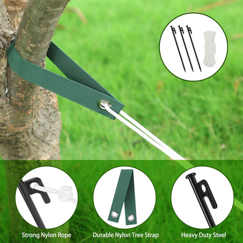 Jevrench tree strap securing trunk for bark-friendly support