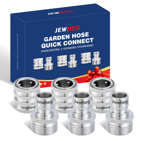 Jewheg Quick Connect hose fittings front view showing corrosion-resistant stainless steel.