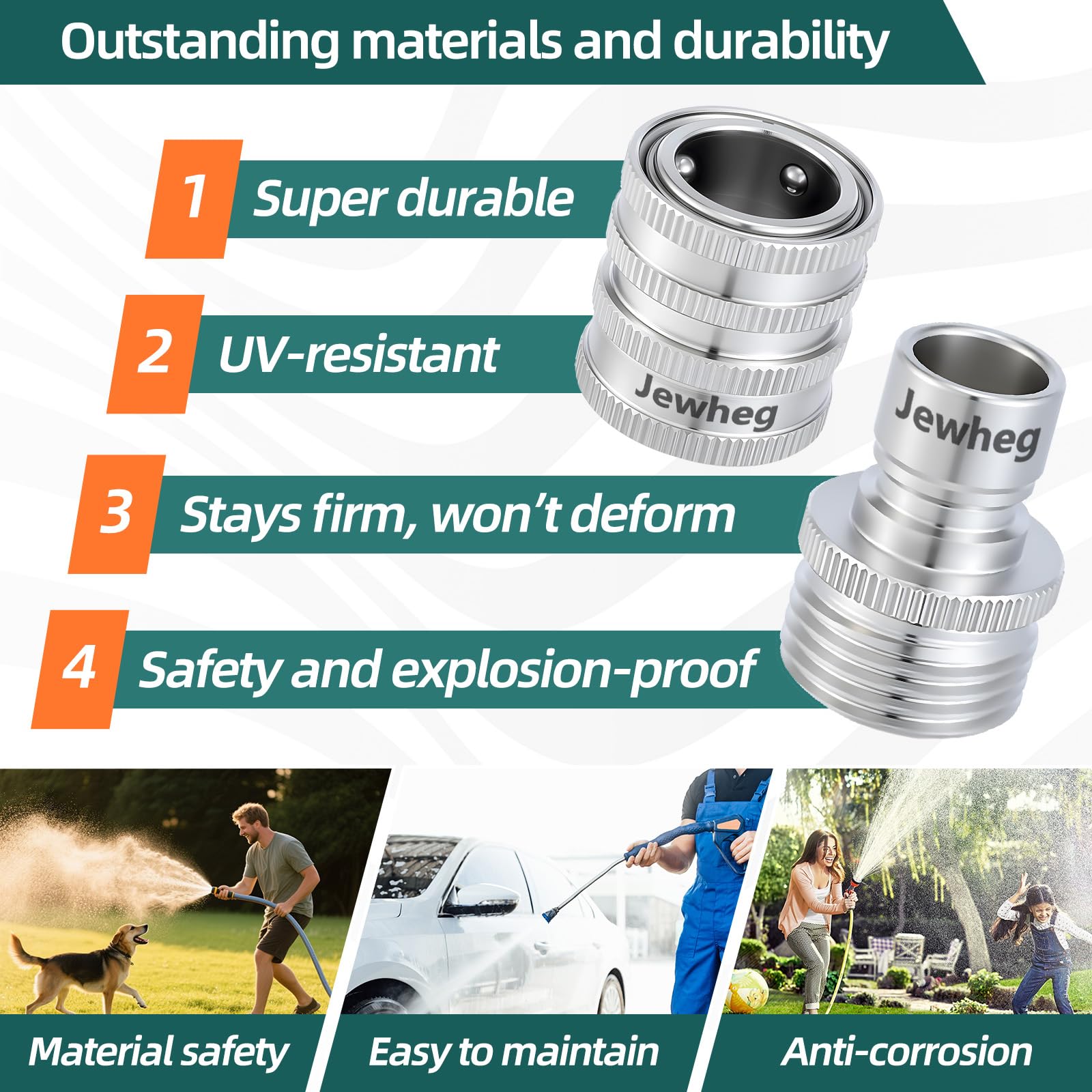 Jewheg Quick Connect hose fittings leak-proof seal spotlights upgraded O-rings for reliability.