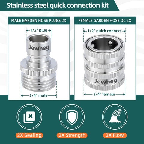 Jewheg Quick Connect hose fittings universal-fit image highlighting 3/4-inch compatibility.