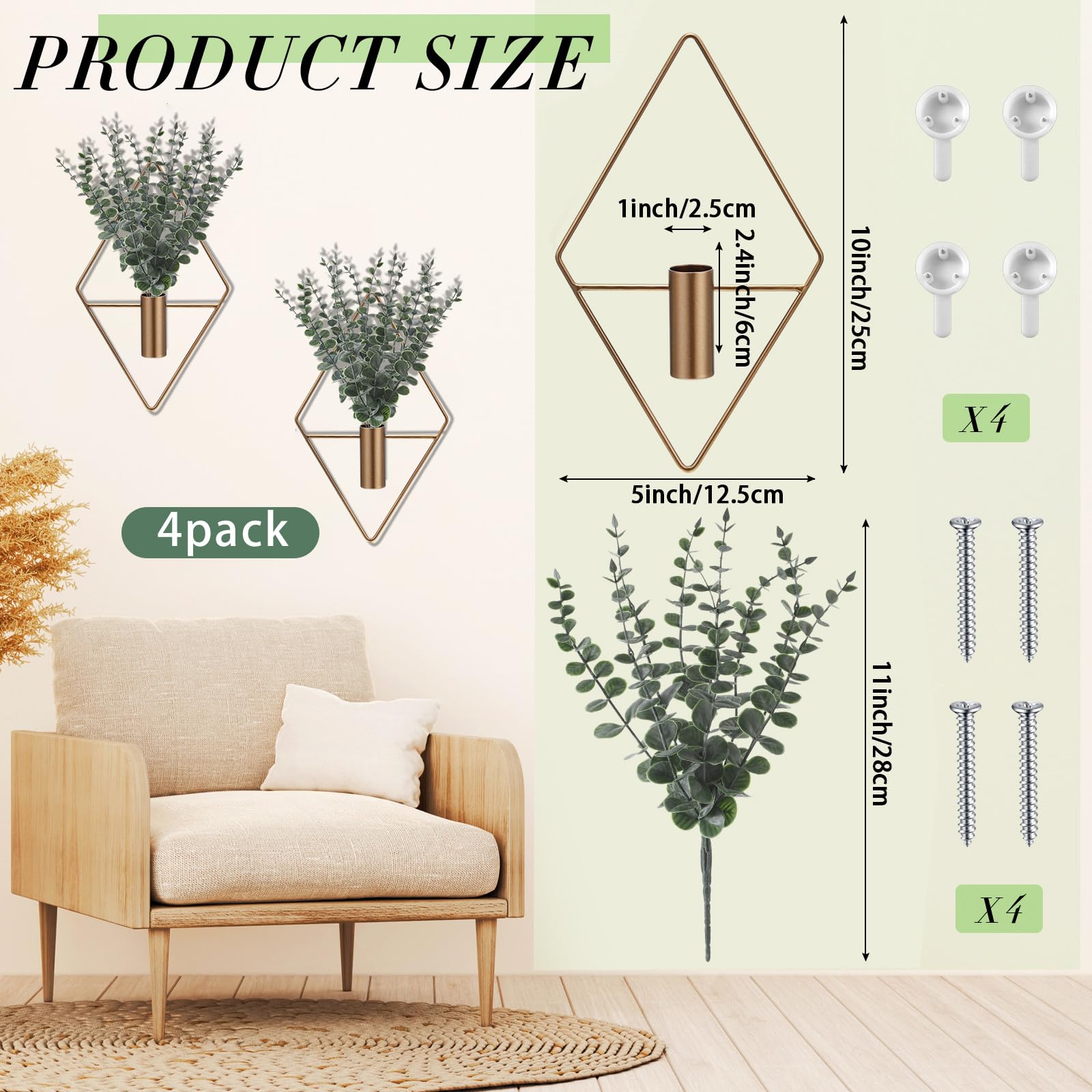 Jexine wall vase featuring artificial eucalyptus for maintenance-free greenery