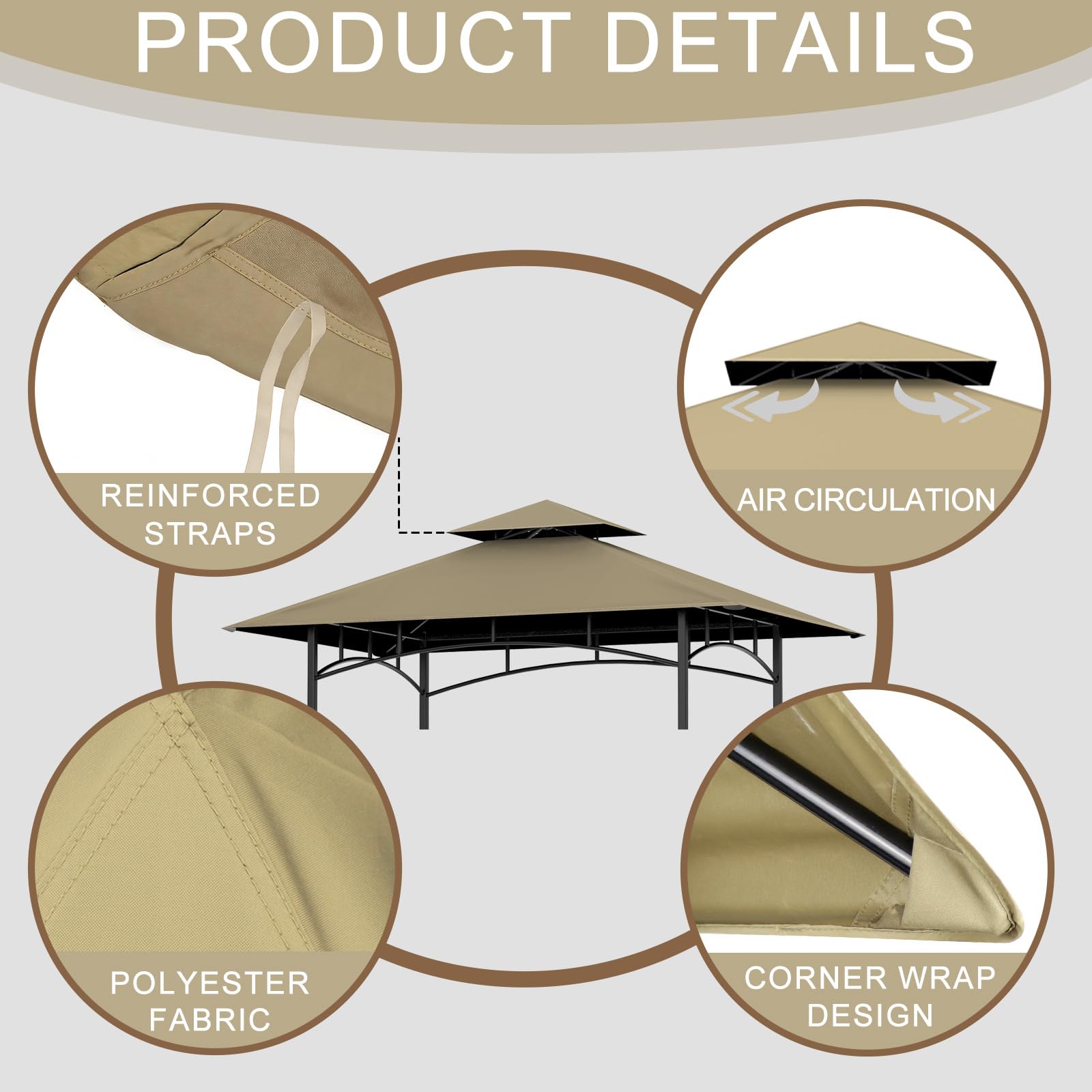 Handles on the canopy enable easy removal and swaps during setup