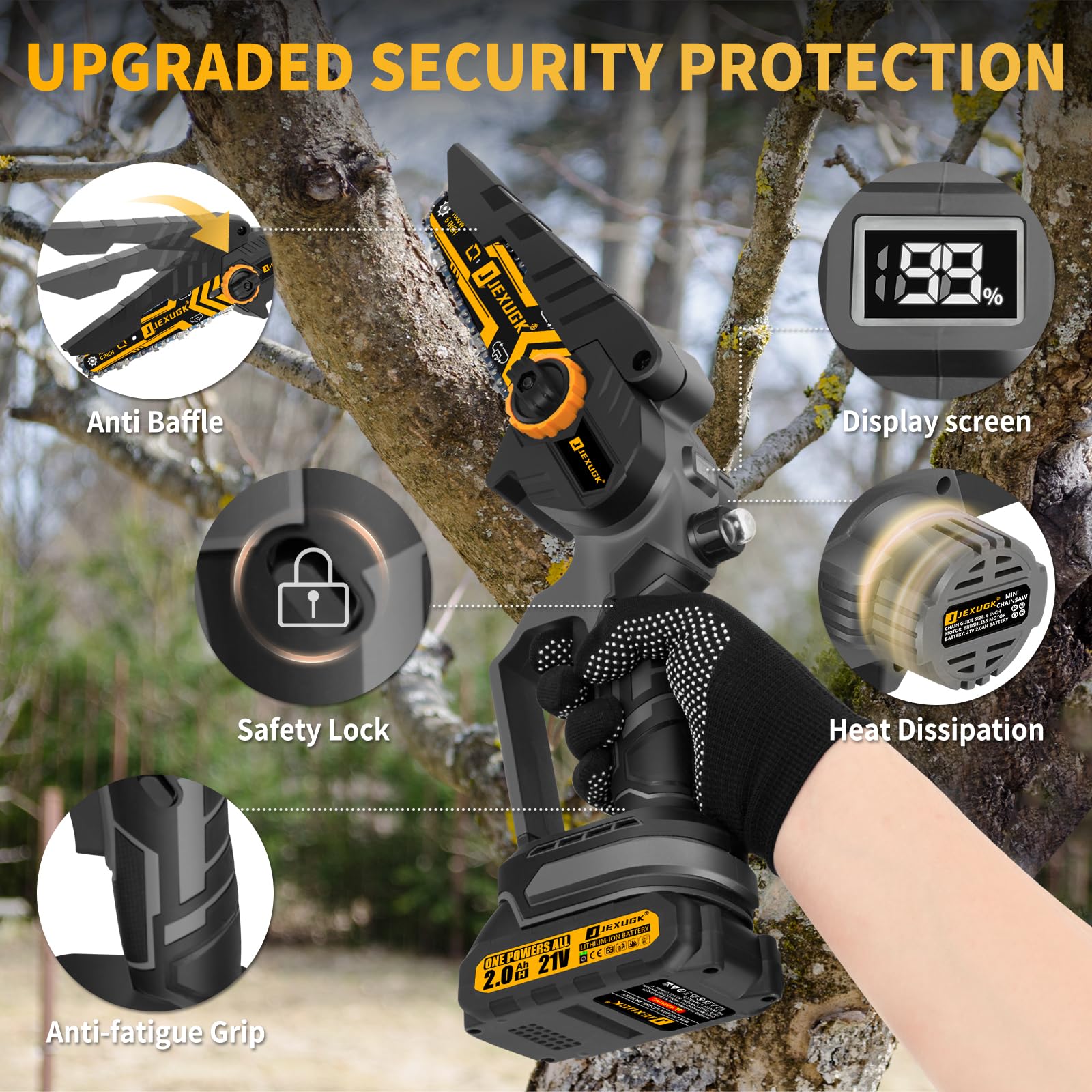 JEXUGK safety lock and protective deflector enhance operator safety
