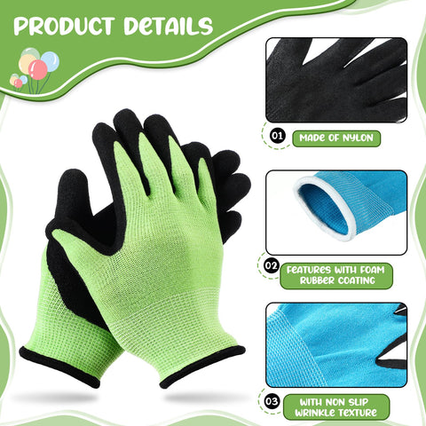 Jeyiour kids gardening gloves green, breathable nylon for comfortable outdoor play