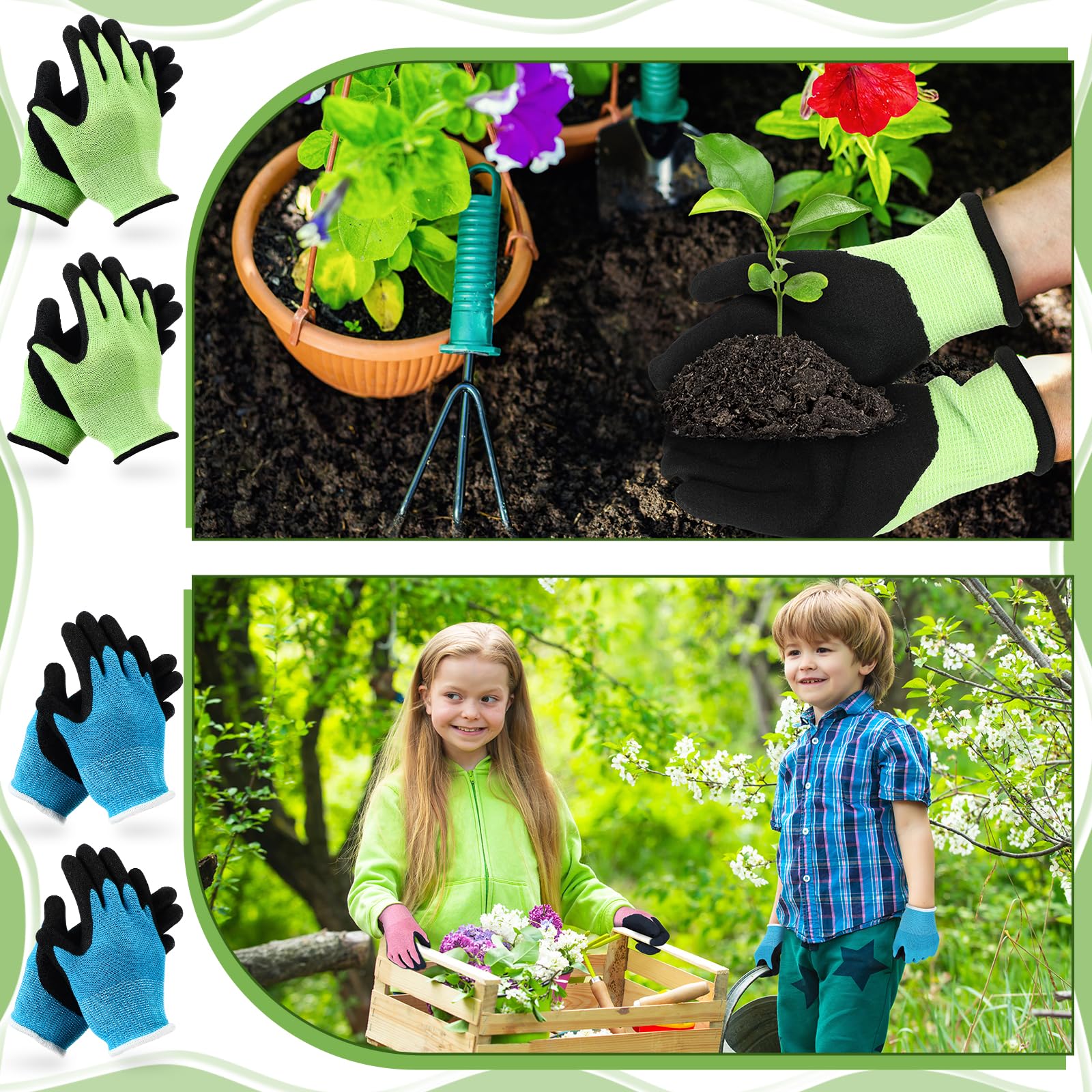 Jeyiour kids gardening gloves non-slip texture improves grip during planting tasks