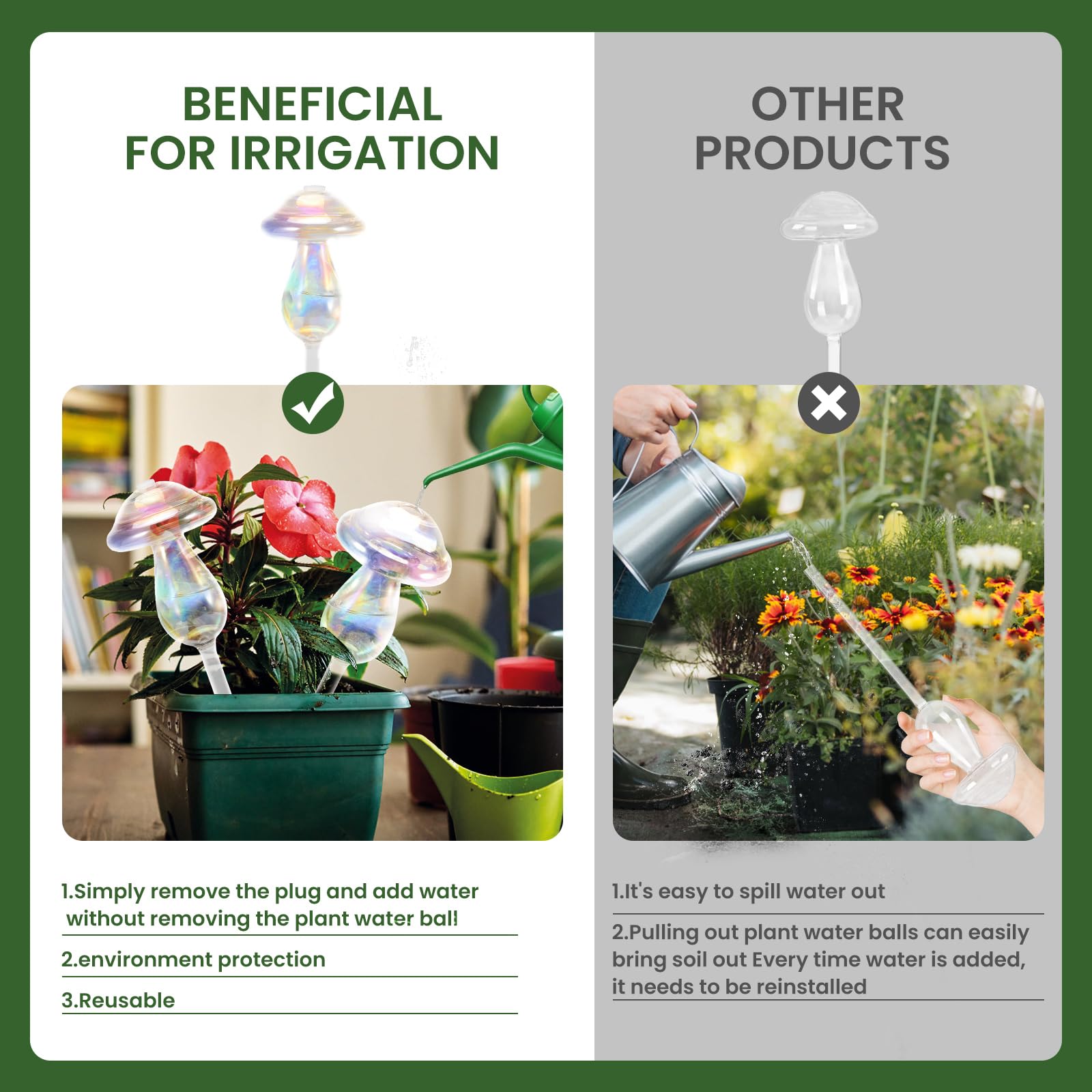 JFLLAJNF handmade glass watering bulb combines durability with elegant indoor plant decor.