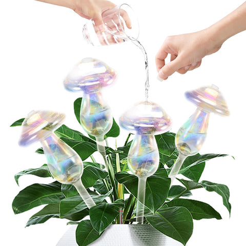 JFLLAJNF mushroom watering globe with top opening for easy refill and steady moisture.