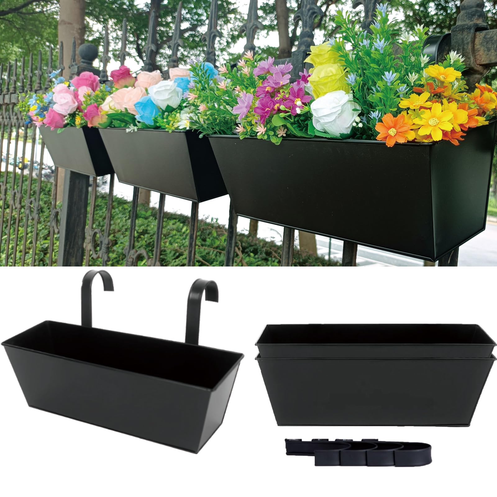 JFMAMJ 16-inch hanging rail planter for balconies, space-saving gardening.