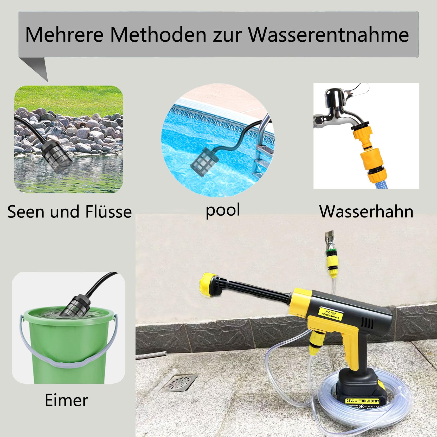 JFOTOY 1200psi nozzle options deliver versatile spray modes for precise cleaning tasks