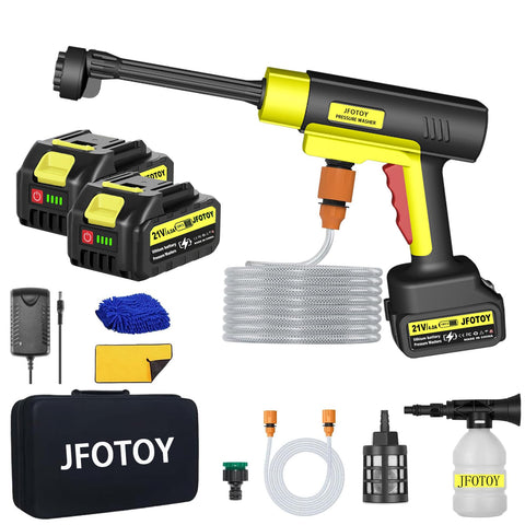 JFOTOY portable cordless pressure washer in action for cars and patios, easy outdoor cleaning