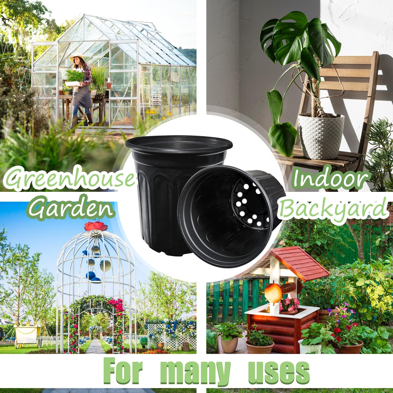 Jgalnim black plastic plant pots with drainage holes for airflow