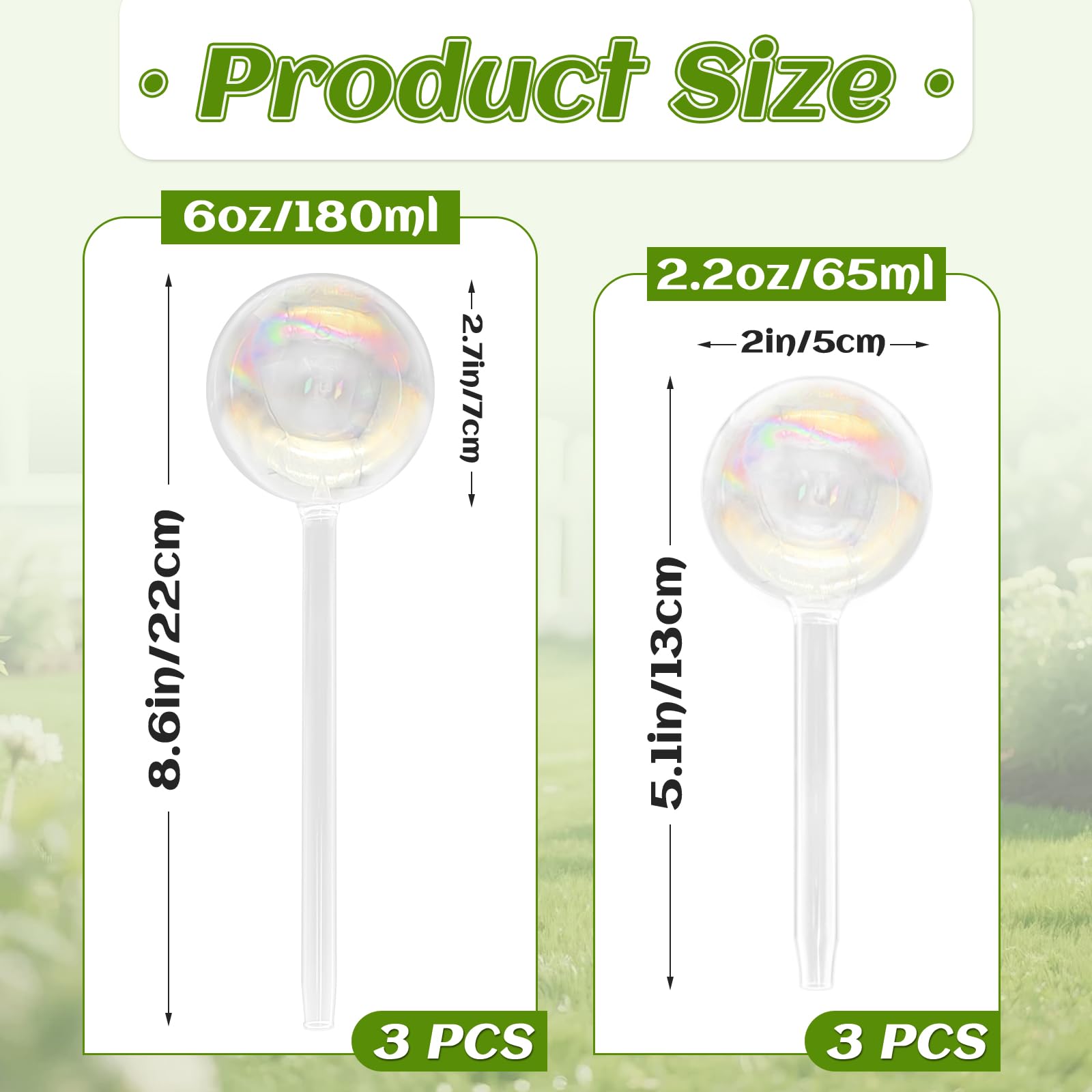 Jgalnim iridescent glass watering bulbs, large capacity for vacation plant care.
