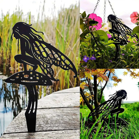 JGZTJXNK fairy garden-stake in flower pot demonstrates decorative versatility.