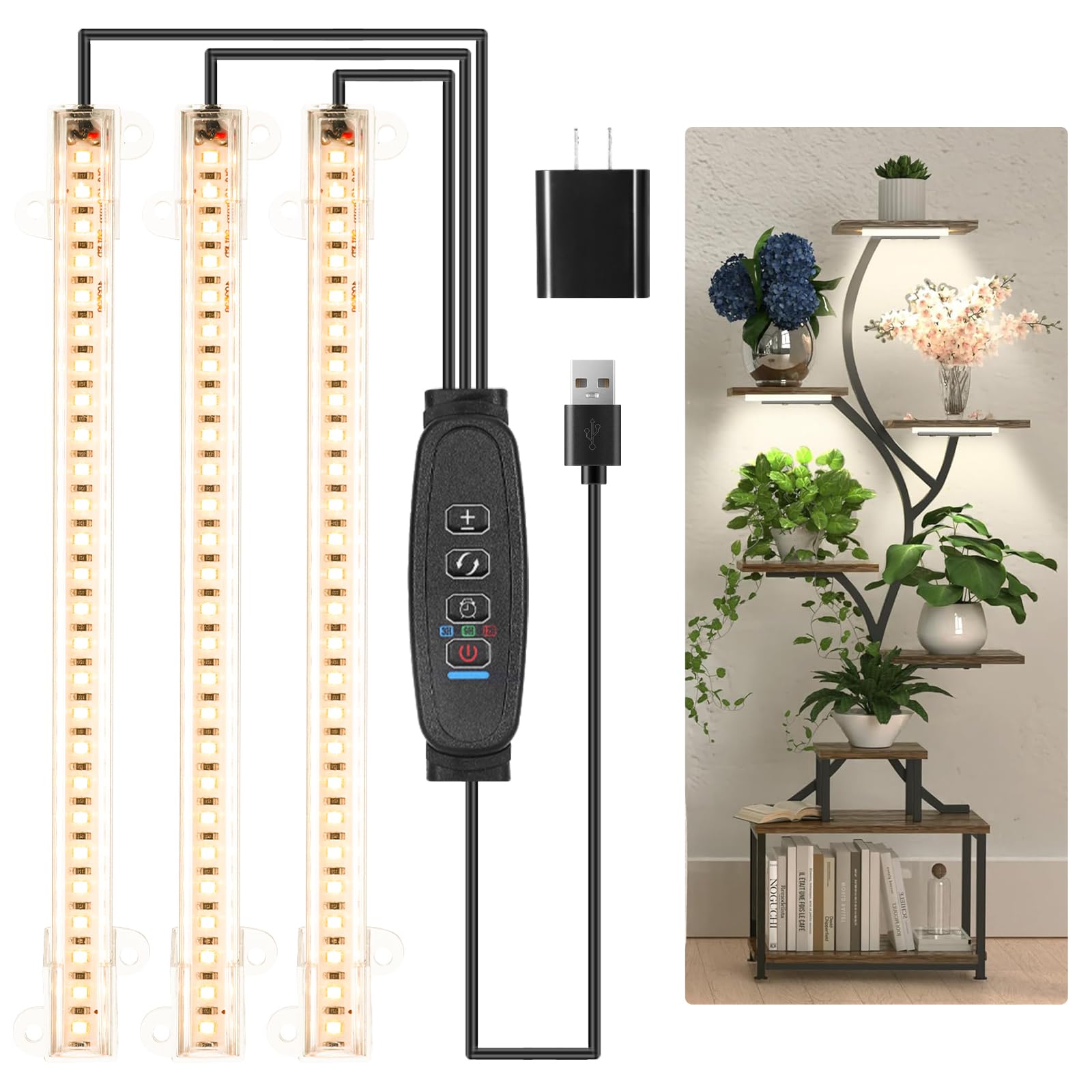 JhauvMw 8.6-inch LED grow light strips, front view, ideal for space-saving indoor gardens.