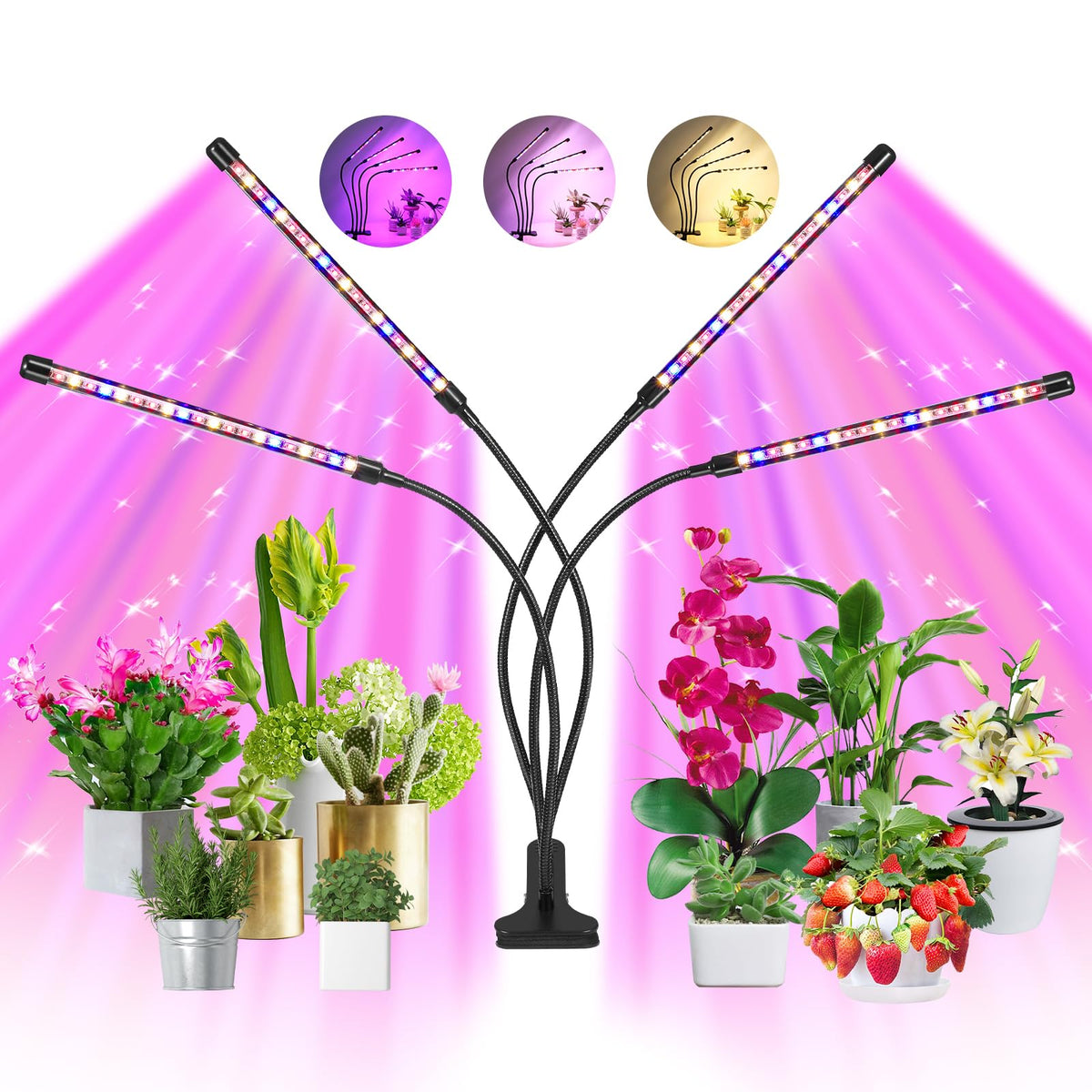 JhauvMw indoor plant grow light with four tubes for steady growth.