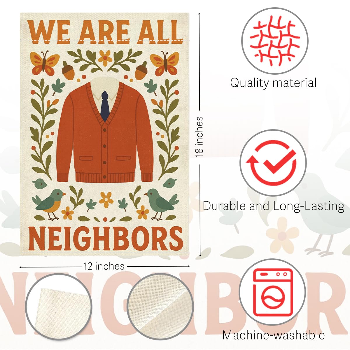 JHFDTY We Are All Neighbors garden flag floral welcome design for porches