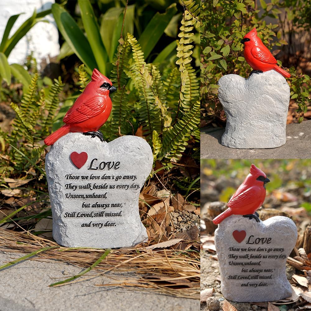 Jiasku Cardinal garden decor stone blends with flower beds and pathways.
